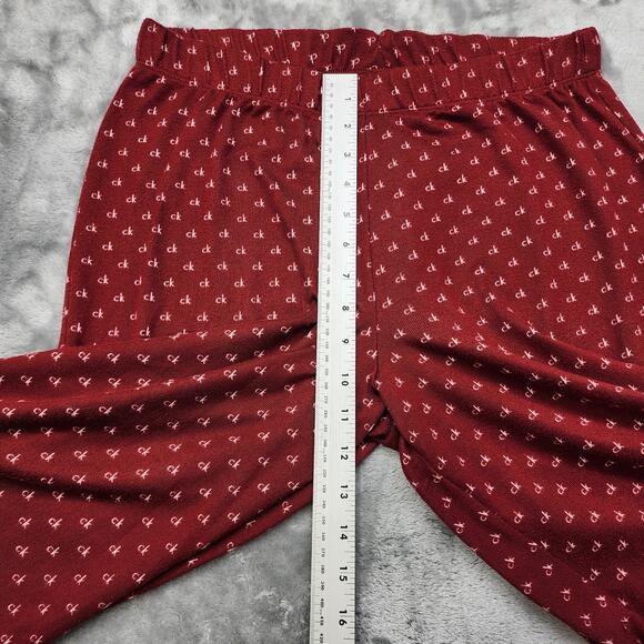 Calvin Klein Pajama Pants Womens M Red White All Over Logo Fleece Jogger Lounge - Picture 6 of 9